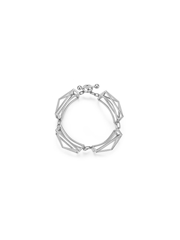 Unikatna PIANEGONDA Kosmos PSSB01 ženska narukvica od srebra 925 sa 3D piramidalnim elementima. Italijanska umetnost i geometrijski dizajn dužine 18,5cm.