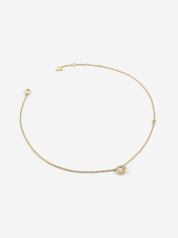 Guess ženska ogrlica od nerđajućeg čelika u boji žutog zlata sa cirkonima. Elegantna i podesiva. Poručite online i istaknite svoj stil!