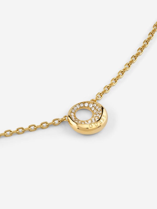 Guess ženska ogrlica od nerđajućeg čelika u boji žutog zlata sa cirkonima. Elegantna i podesiva. Poručite online i istaknite svoj stil!