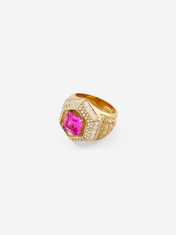 Guess ženski prsten od nerđajućeg čelika u boji žutog zlata sa roze cirkonom. Elegantni modni dodatak za svaku priliku. Kupite odmah online!