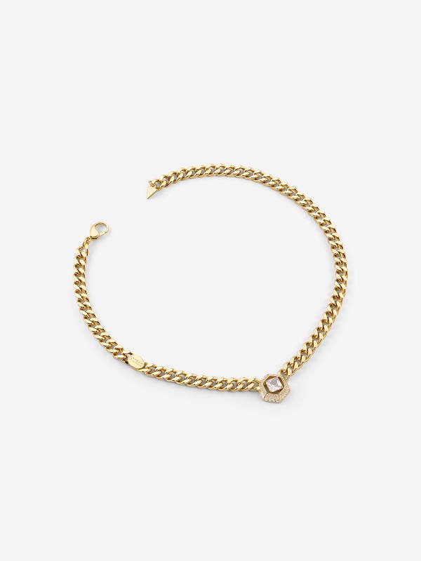 Guess ženska ogrlica od nerđajućeg čelika u boji žutog zlata sa cirkonima. Elegantna i moderna za svaku priliku. Kupite odmah online!
