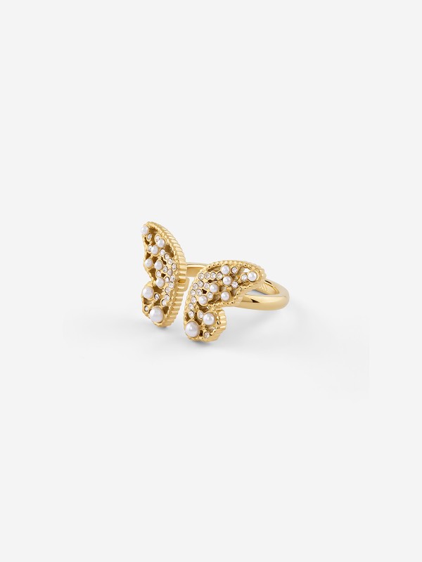 Guess ženski prsten od nerđajućeg čelika u boji žutog zlata sa bisernim perlama i cirkonima. Elegantni modni dodatak. Kupite odmah online!