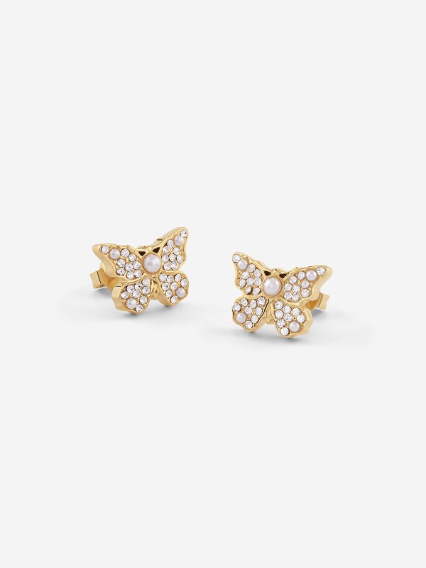 Guess ženske minđuše od nerđajućeg čelika u boji žutog zlata sa cirkonima i bisernom perlom. Elegantne i sofisticirane. Kupite odmah online!