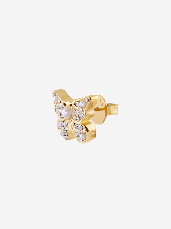 Guess ženske minđuše od nerđajućeg čelika u boji žutog zlata sa cirkonima i bisernom perlom. Elegantne i sofisticirane. Kupite odmah online!
