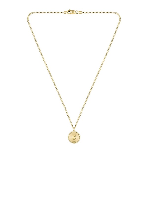 Muška ogrlica od nerđajućeg čelika u boji žutog zlata sa modernim medaljonom. Savršen dodatak za stilskog muškarca. Kupite odmah online!