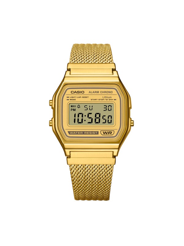 Unisex Casio Vintage sat sa gumenim kućištem i mesh narukvicom od nerđajućeg čelika u boji žutog zlata. Naruči online!