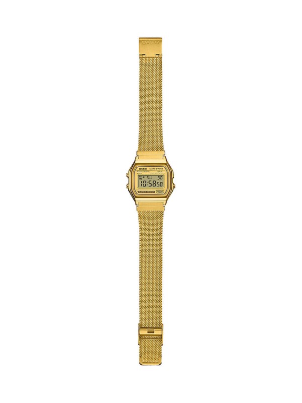 Unisex Casio Vintage sat sa gumenim kućištem i mesh narukvicom od nerđajućeg čelika u boji žutog zlata. Naruči online!