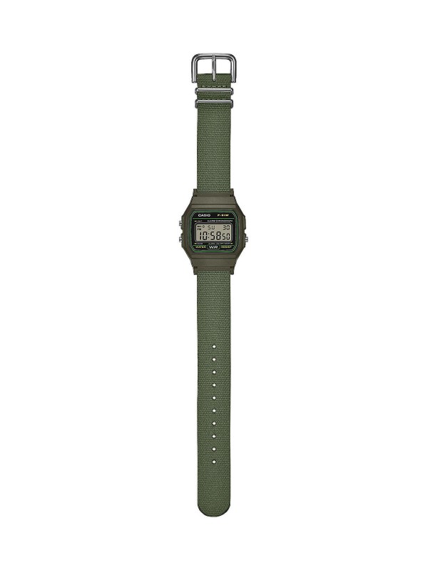 Casio unisex digitalni sat sa maslinastozelenom platnenom narukvicom od recikliranih vlakana. LED osvetljenje, štoperica i alarm. Naruči online!