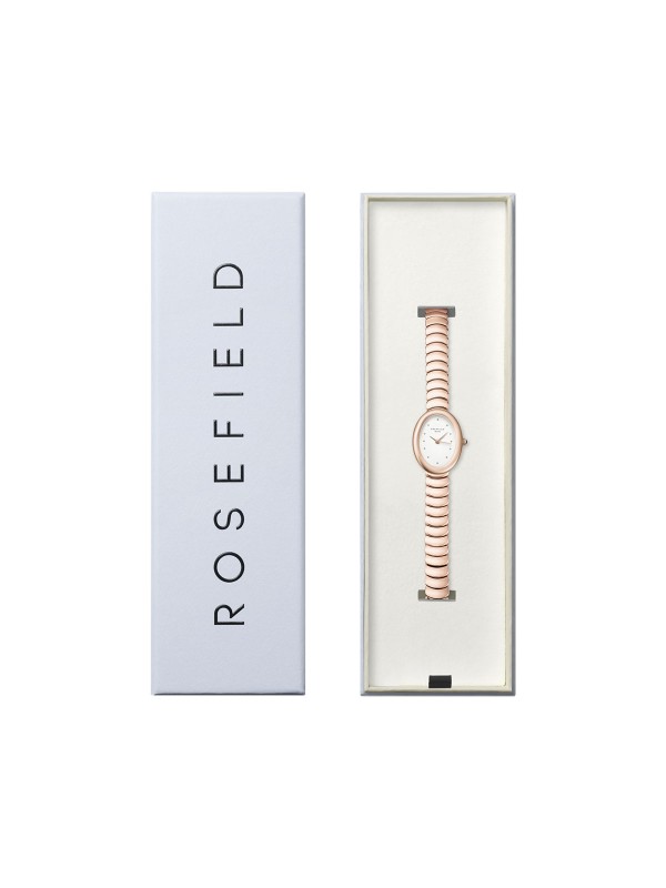 Rosefield OVAL ženski sat u boji roze zlata sa ovalnim kućištem. Mineralno staklo, narukvica od čelika i elegantan dizajn. Naruči online!