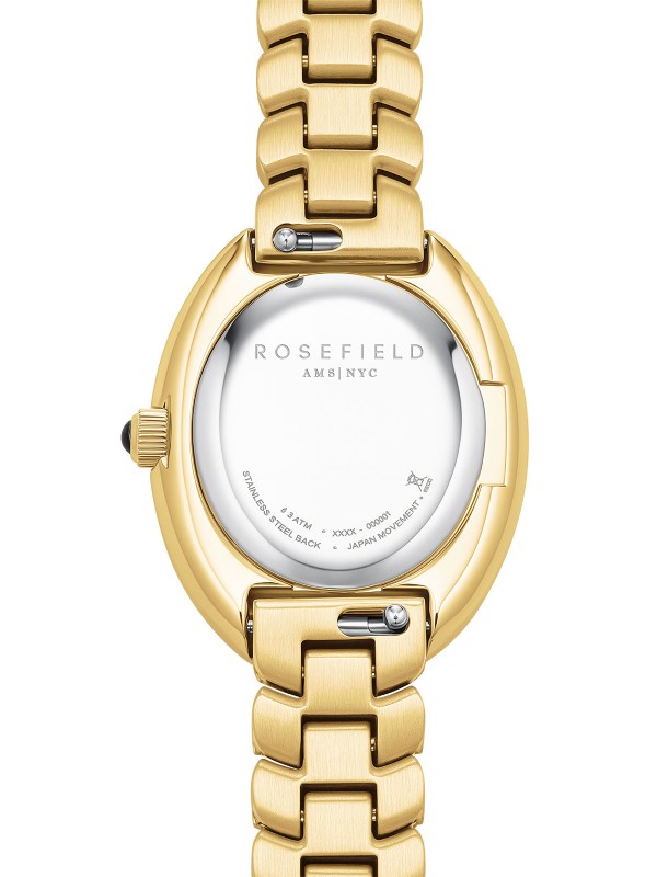 Rosefield OVAL ženski sat u boji žutog zlata sa ovalnim kućištem. Mineralno staklo, kvarcni mehanizam i narukvica od čelika. Naruči online!
