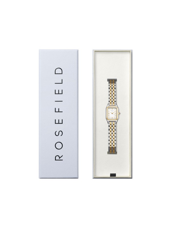 Rosefield IVY ženski sat u kombinaciji srebra i žutog zlata. Pravougaono kućište, mineralno staklo i japanski kvarcni mehanizam. Naruči online!
