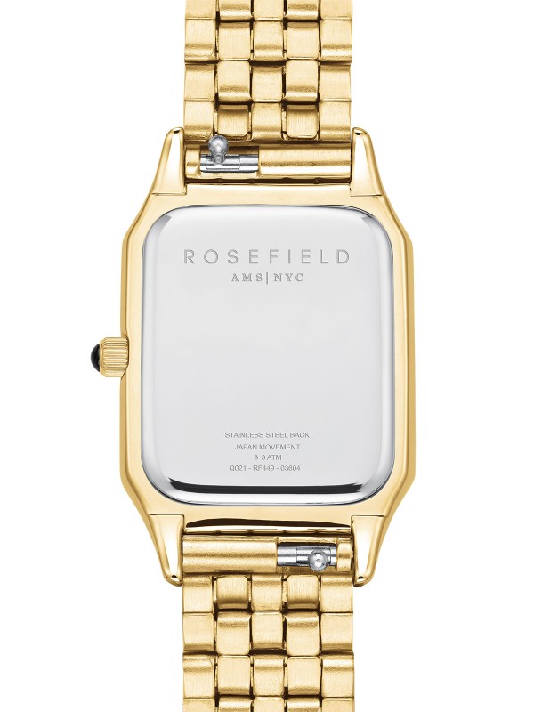 Rosefield IVY ženski sat u boji žutog zlata sa pravougaonim kućištem. Kvarcni mehanizam, nerđajući čelik i klasičan dizajn. Naruči online!