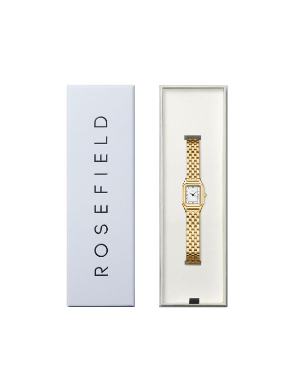 Rosefield IVY ženski sat u boji žutog zlata sa pravougaonim kućištem. Kvarcni mehanizam, nerđajući čelik i klasičan dizajn. Naruči online!