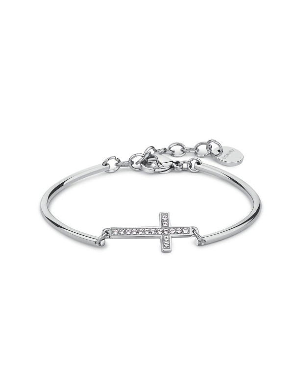 Narukvica od nerđajućeg čelika sa medaljonom u obliku krsta optočenim  Swarovski® cirkonima.
- prečnik: 7mm
- težina: 6,8gr