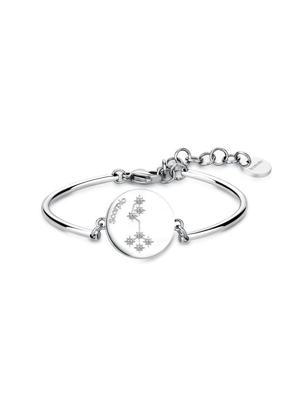 Narukvica od nerđajućeg čelika i Swarovski® cirkonima sa medaljonom na kome je  ugravirano  sazvežđe horoskopskog znaka ŠKORPIJA
- prečnik: 7mm
- težina: 6,8gr