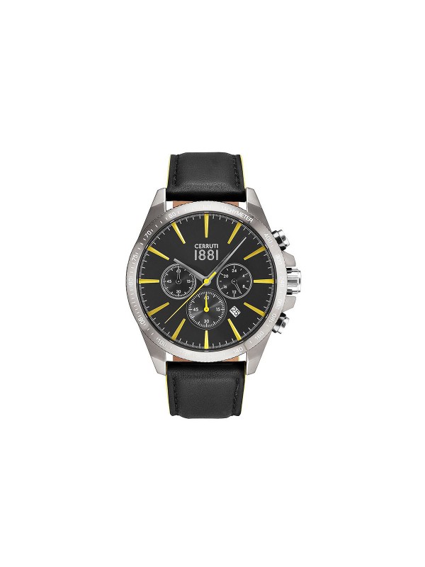 precnik kucista: 44mm
kuciste: NERDJAJUCI CELIK  SA MARKERIMA ZA TAHIMETAR
boja brojcanika: CRNA SA ZUTIM MARKERIMA ZA SATE
staklo: MINERALNO 
mehanizam: KVARCNI 
funkcije: HRONOGRAF, DATUM, TAHIMETAR
vodootpornost: 50m
narukvica: CRNA  KOZNA NARUK