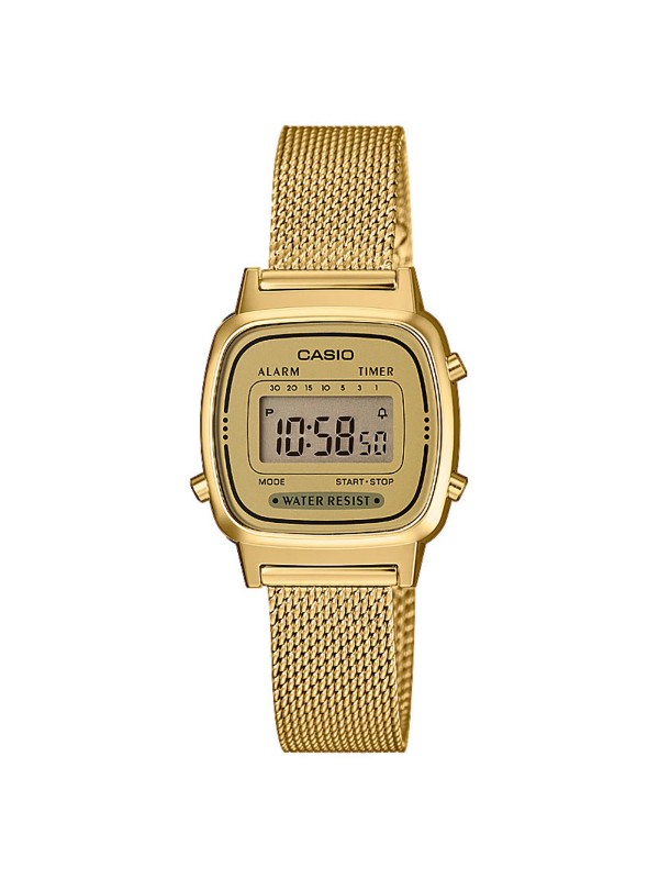 dimenzije kućišta: 30,30mm (visina od 12-6) / 24,60mm (širina  od 9-3)
težina: 30gr
materijal kućišta: gumeno kućište (boja: žuto zlato)
materijal narukvice: nerđajući čelik (boja: žuto zlato)
brojčanik boja: žuto zlato
mehanizam: kvarcni digitalni