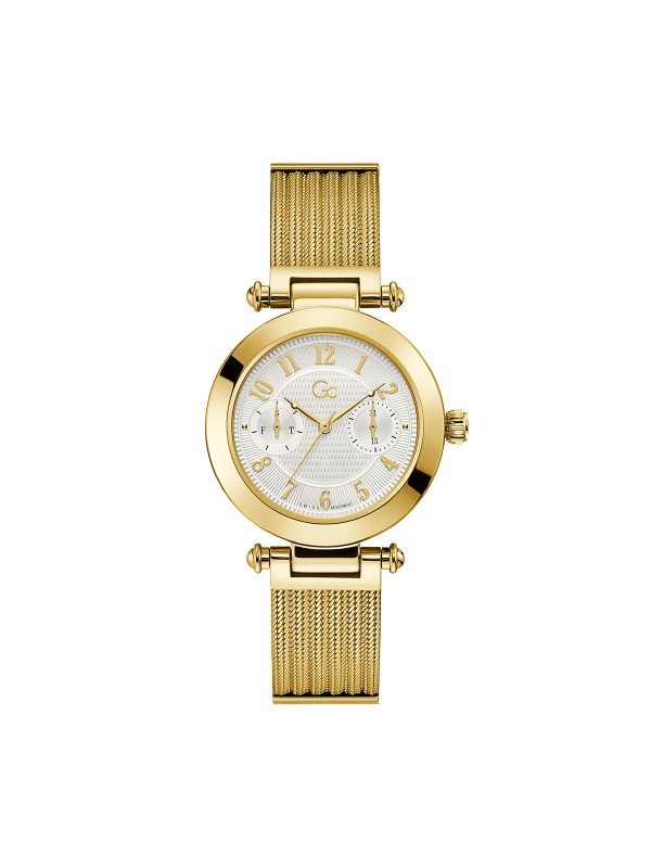Product Story: LADIES YELLOW GOLD
prečnik kućišta: 36,50mm
kućište: NERĐAJUĆI ČELIK U BOJI ŽUTOG ZLATA
boja brojčanika: SREBRNA SUNRAY
staklo: MINERALNO 
vodootpornost: 100m
mehanizam: Swiss Movement - MIF, KVARCNI ANALOGNI DAN I DATUM
narukvica: N