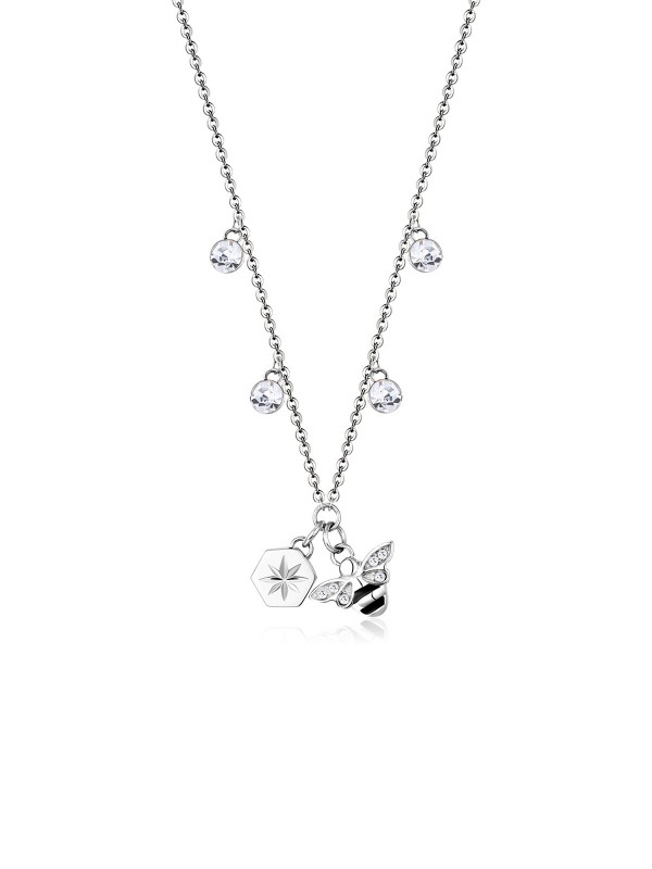 Brosway Chakra ogrlica od nerđajućeg čelika boje srebra, sa privescima u obliku pčelice, polarne zvezde i sa Swarovski kristalima.