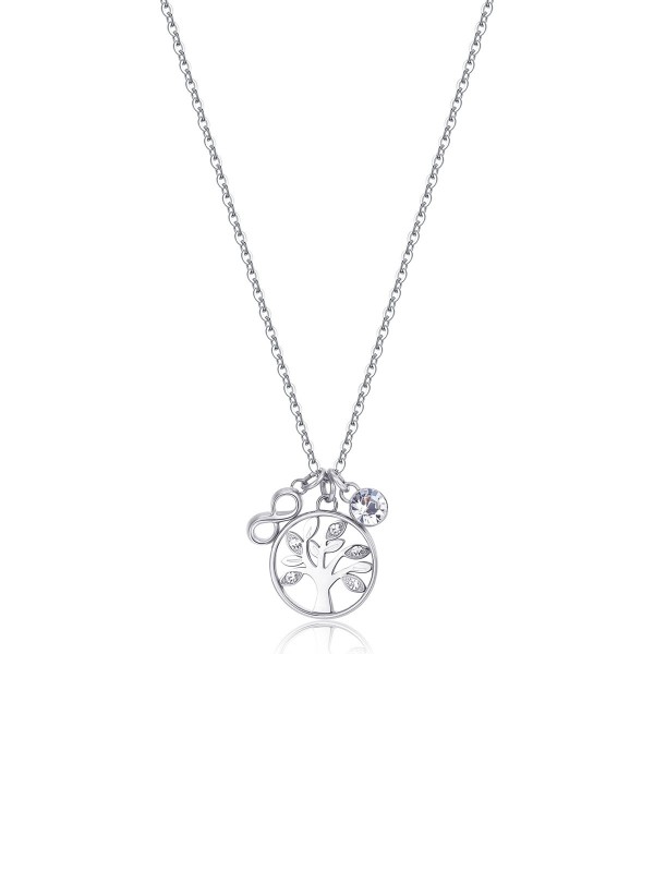 Brosway Chakra ogrlica napravljena od nerđajućeg čelika u boji srebra, sa privescima drvo života, znak beskonačnosti i Swarovski kristalom.