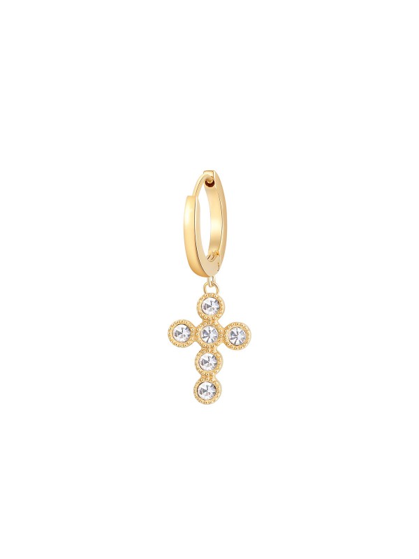 Brosway Chakra jedna minđuša, alka, sa priveskom u obliku krsta i Swarovski kristalima. Napravljena od nerđajućeg čelika u boji žutog zlata.