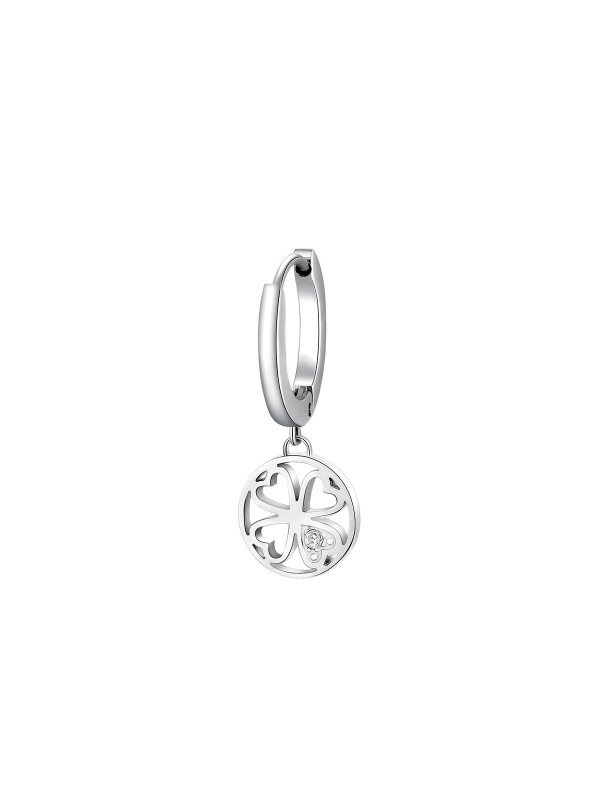 Brosway Chakra single minđuša alka, od nerđajućeg čelika u boji srebra, sa priveskom detelina sa 4 lista i Swarovski kristalima.