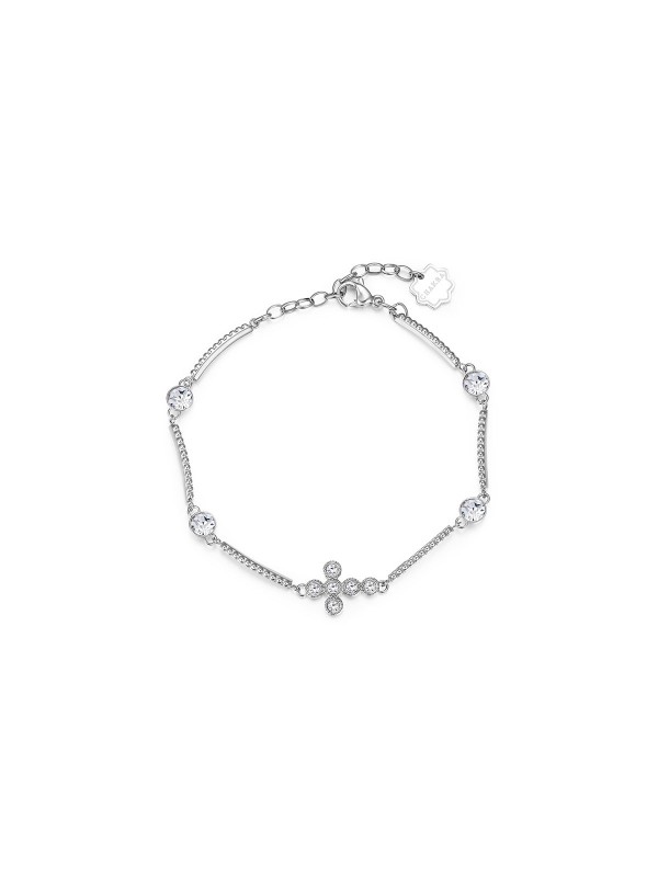 Brosway ženska narukvica sa krstićem i Swarovski kristalima, napravljena od nerđajućeg čelika u boji srebra. Popularna narukvica iz Chakra kolekcije.
