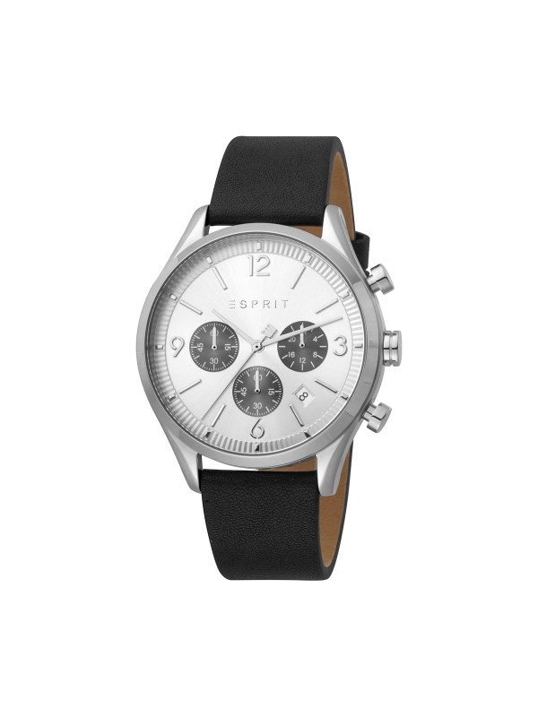 ESPRIT WATCHES muški sat sa crnom kožnom narukvicom i srebrnim brojčanikom. Ima mineralno staklo. Poručite na sajtu.