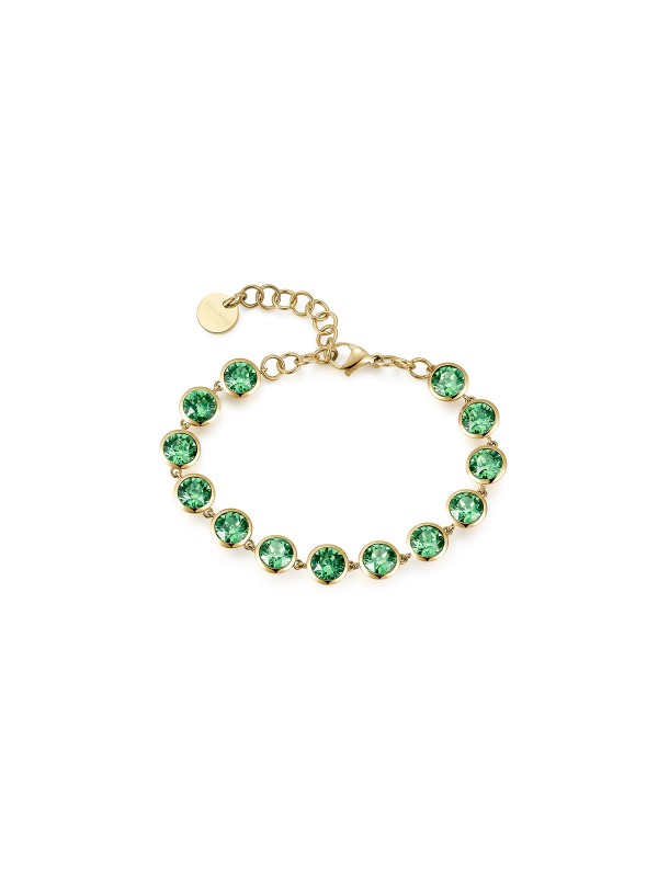 Brosway narukvica od nerđajućeg čelika u boji žutog zlata sa okruglim Swarovski kristalima u zelenoj boji. Poručite na Timer.co.rs, dostava je besplatna.