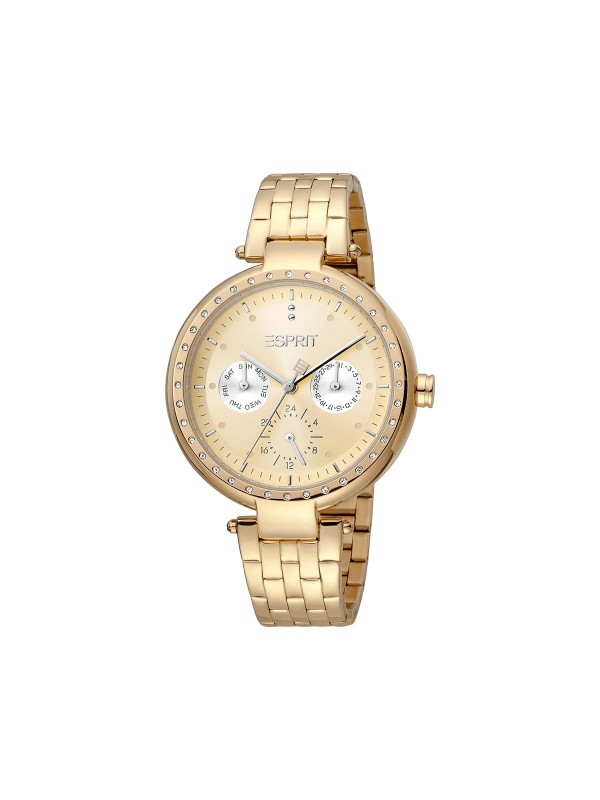 ESPRIT WATCHES elegantan i praktičan ženski sat od nerđajućeg čelika u boji žutog zlata. Ima šampanj brojčanik i mineralno staklo.