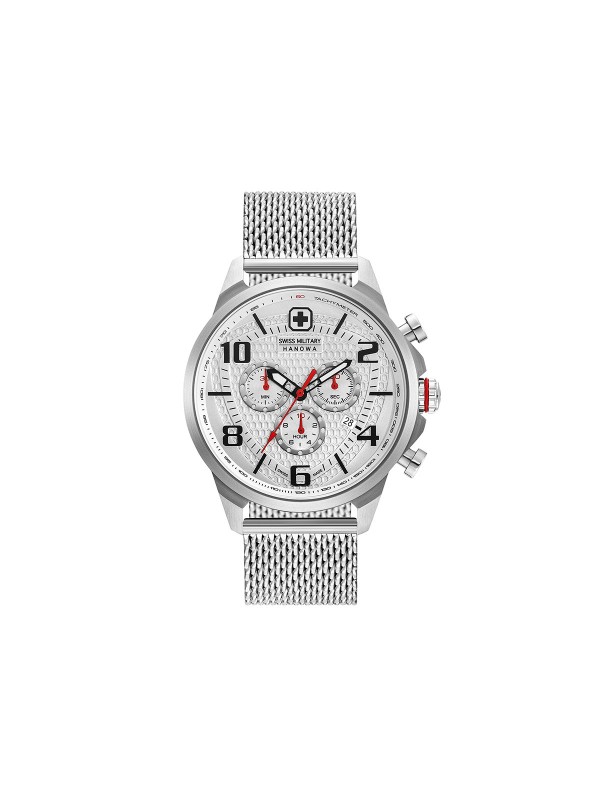 Airman Chrono Swiss Military Hanowa muški sportski sat klasičan outdoor model od nerđajućeg čelika sa jedinstvenim dizajnom brojčanika u beloj boji.