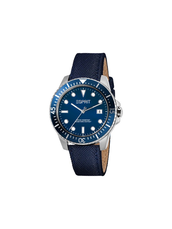 Visoki stil i kvalitet karakterišu novi ESPRIT Watches muški sat od nerđajućeg čelika u srebrnoj boji s teget platnenim kaišem. Poručite online!