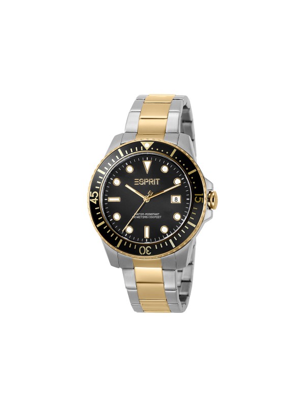Jedinstvena kombinacija srebrne i žuto-zlatne boje. ESPRIT Watches je kvarcni analogni muški ručni sat od nerđajučeg čelika s mineralnim staklom.