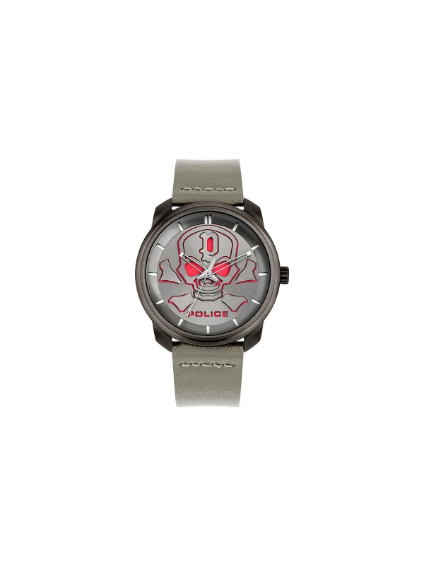Police Bleder sivi muški ručni sat - model sa utisnutim motivom kosturske glave u crvenoj boji na brojčaniku, lako poručite putem Timer.co.rs online shop-a.
