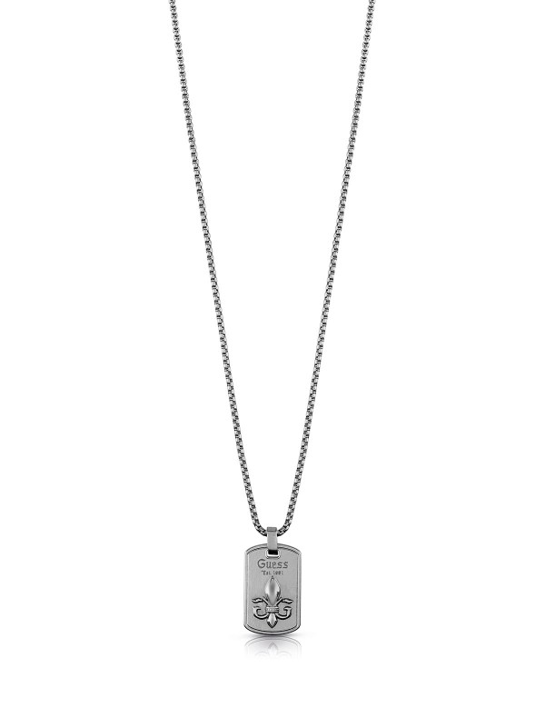 Guess Knight Flower mušku ogrlicu sa pločicom - model od nerđajućeg čelika u boji antičkog srebra, lako poručite putem Timer.co.rs online prodavnice.