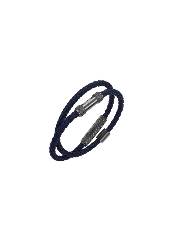 Police Urban Texture mušku narukvicu - modni detalj od teget duple kože sa detaljem u gunmetal boji i dužine 20cm, poručite u Timer.co.rs online shop-u.