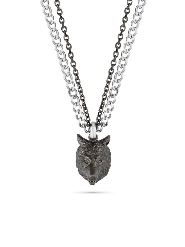 Police Savage Animalia ogrlicu za muškarce sa priveskom u obliku glave vuka - u kombinaciji boja gunmetal i srebrne, poručite u Timer.co.rs online shop-u.