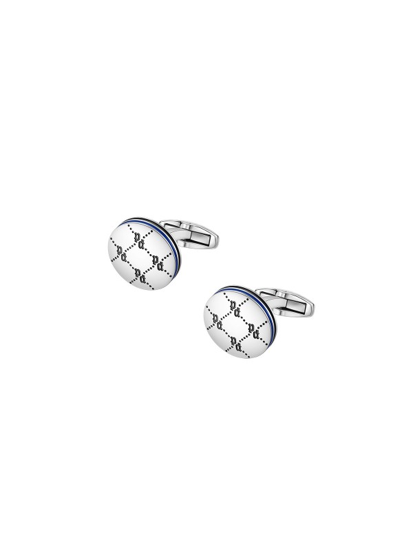 Police Iconic Monogram dugmad za manžetne za muškarce - okrugli model u boji srebra sa crnim i teget detaljima, lako poručite u Timer.co.rs online shop-u.
