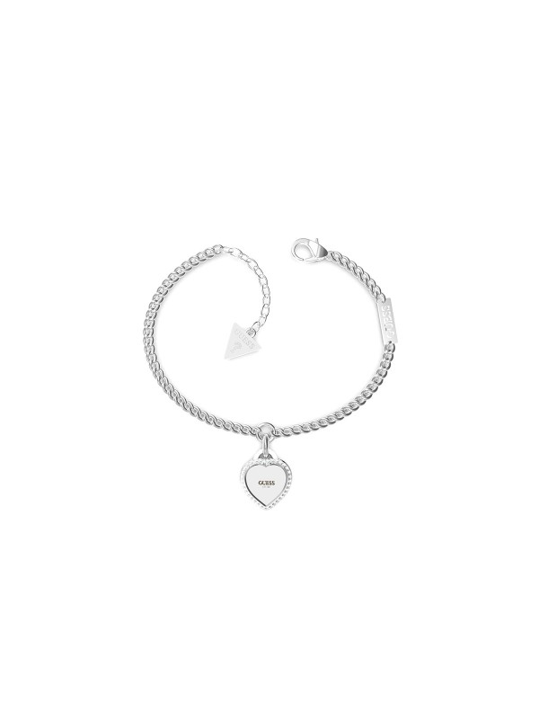 Dražesna GUESS Fine heart srebrna ženska narukvica od nerđajućeg čelika u boji srebra sa srcem koje ukrašavaju prelepi beli cirkoni. Poručite na sajtu.