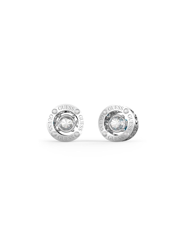 Moderne Solitaire GUESS ženske minđuše od nerđajućeg čelika u boji srebra sa detaljem kruga i cirkonom. Poručite Guess Spring 2022 kolekciju online.