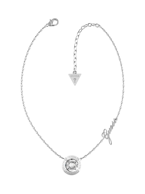 Moderna Solitaire GUESS ogrlica za žene od nerđajućeg čelika u boji srebra sa detaljem kruga i cirkonom. Poručite Guess Spring 2022 kolekciju online.