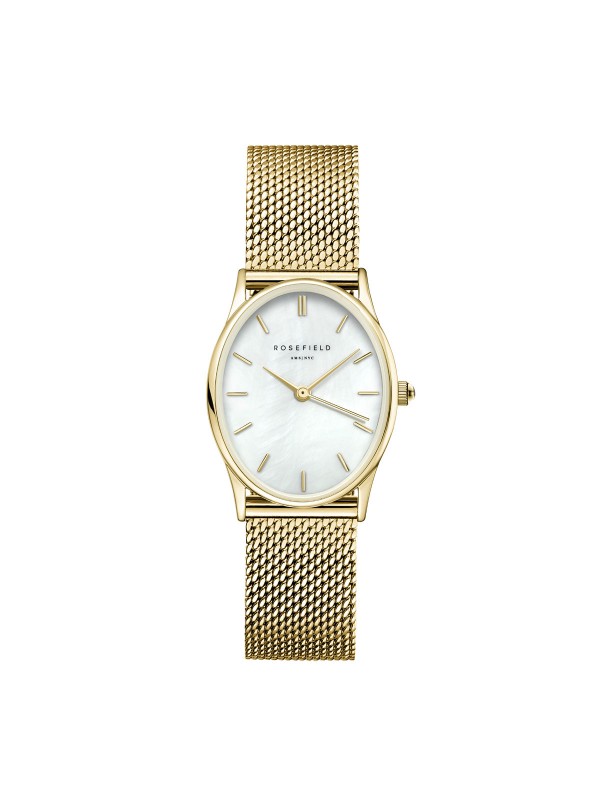 Rosefield Oval ženski ručni sad - model klasičnog stila kućišta sa novom Mesh narukvicom u boji žutog zlata, lako poručite putem Timer.co.rs online shop-a.