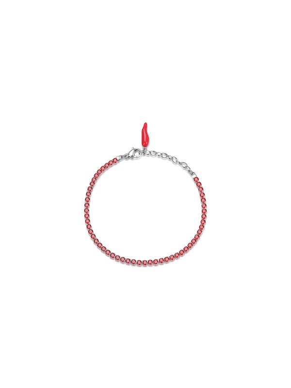 Brosway Desideri narukvicu u boji srebra - model sa cirkonima i priveskom u obliku srećnog roga od crvenog emajla, poručite u S&L Jokić online shop-u.