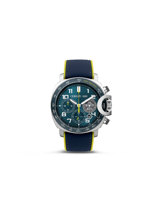 Cerruti 1881 Positano analogni muški ručni sat - model sa teget silikonskom narukvicom sa žutim štepom, poručite putem Timer.co.rs online shop-a.