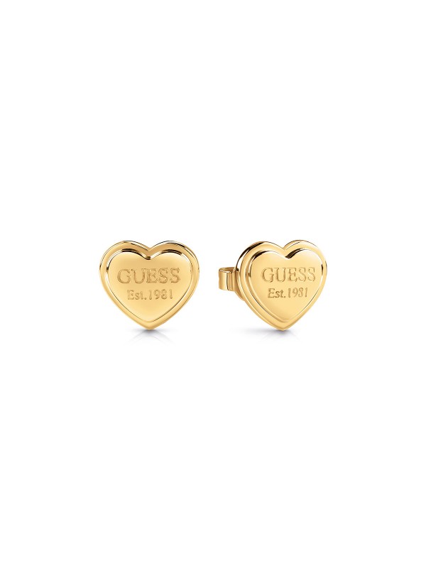 GUESS Studs Party ženske minđuše u boji žutog zlata - model veličine 11mm sa GUESS logotipom, brzo i lako poručite putem Timer.co.rs online prodavnice.