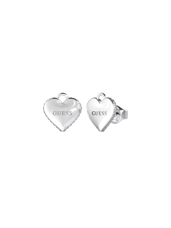 GUESS Falling In Love ženske minđuše u boji srebra - model romantičnog dizajna u obliku srca, brzo i lako poručite putem S&L Jokić online prodavnice.