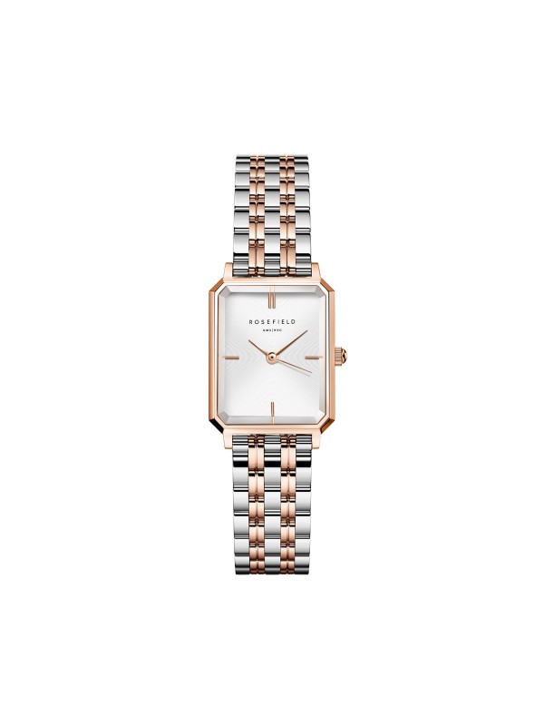Rosefield The Octagon XS ručni sat - model sa belim brojčanikom i narukvicom u kombinaciji boja srebra i ružičastog zlata, poručite u Timer.co.rs online shop-u.