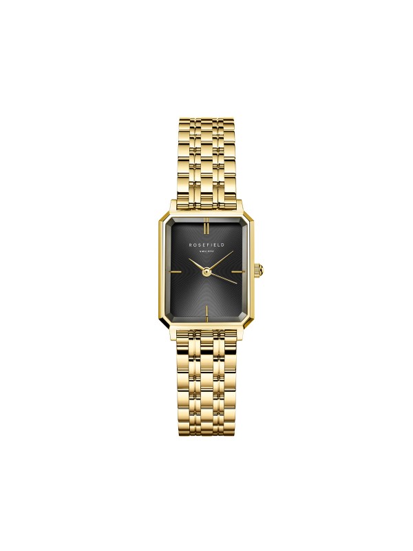 Rosefield The Octagon XS ženski ručni sat - model sa crnim brojčanikom i narukvicom sa prevlakom od 23ct žutog zlata, poručite u Timer.co.rs online shop-u.