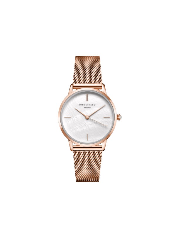 Rosefield Pearl Edit ženski ručni sat - model sa crnim sedefnim brojčanikom i narukvicom u boji ružičastog zlata, poručite putem Timer.co.rs online prodavnice.