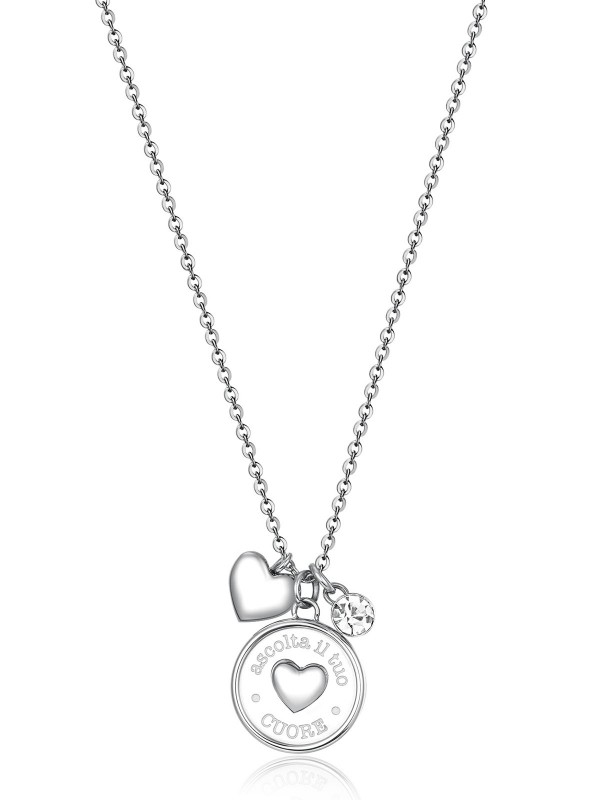 Brosway Chakra ogrlicu u boji srebra - elegantni aksesoar sa tri viseća priveska (srce, cirkon i medaljon), lako poručite putem Timer.co.rs online shop-a.
